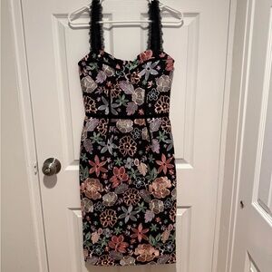 Bronx and Banco - Black Dress with Multicolor Floral Embroidery